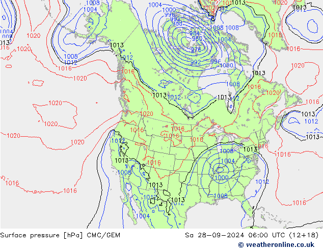 地面气压 CMC/GEM 星期六 28.09.2024 06 UTC