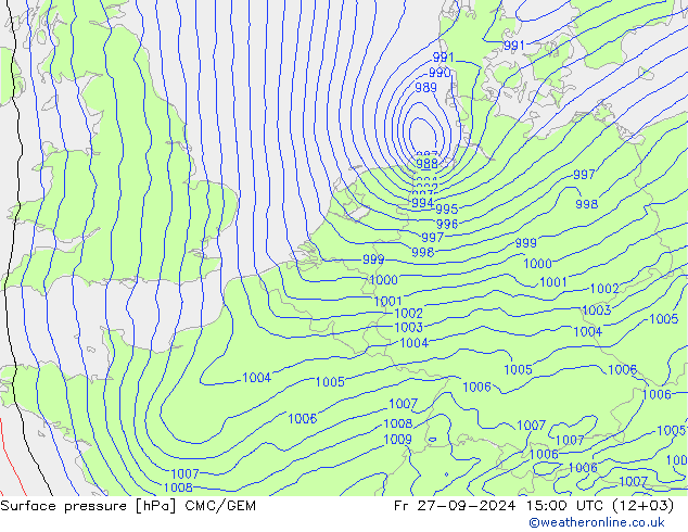 Luchtdruk (Grond) CMC/GEM vr 27.09.2024 15 UTC