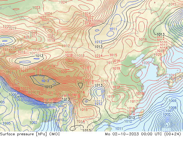 地面气压 CMCC 星期一 02.10.2023 00 UTC