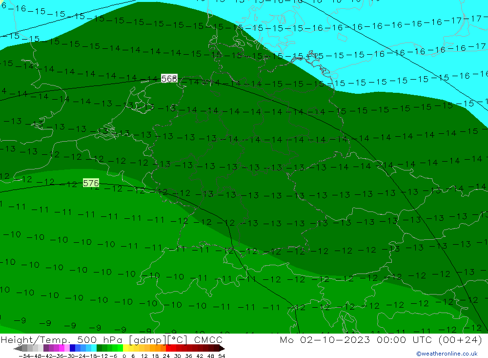 Hoogte/Temp. 500 hPa CMCC ma 02.10.2023 00 UTC