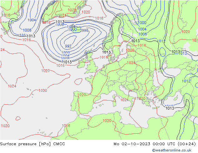 Surface pressure CMCC Mo 02.10.2023 00 UTC