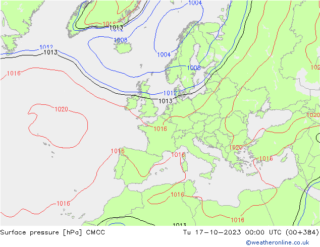 Surface pressure CMCC Tu 17.10.2023 00 UTC