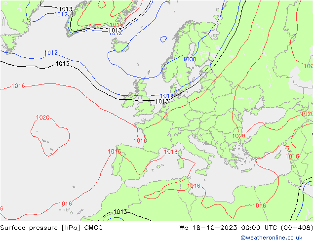 Atmosférický tlak CMCC St 18.10.2023 00 UTC