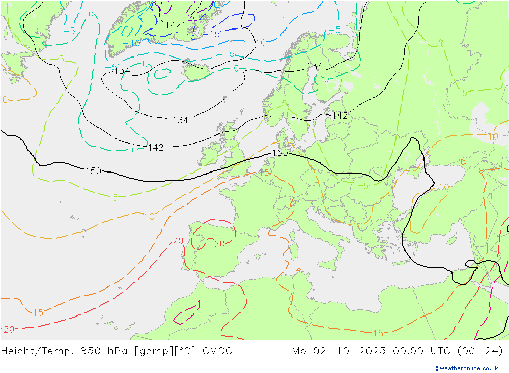 Yükseklik/Sıc. 850 hPa CMCC Pzt 02.10.2023 00 UTC