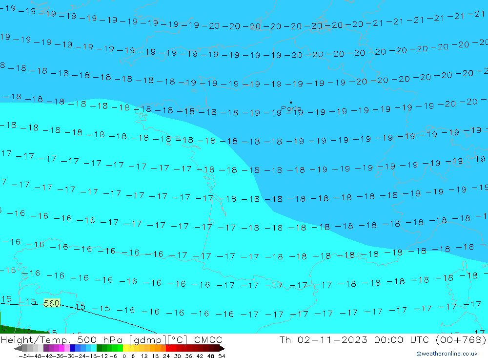 Yükseklik/Sıc. 500 hPa CMCC Per 02.11.2023 00 UTC