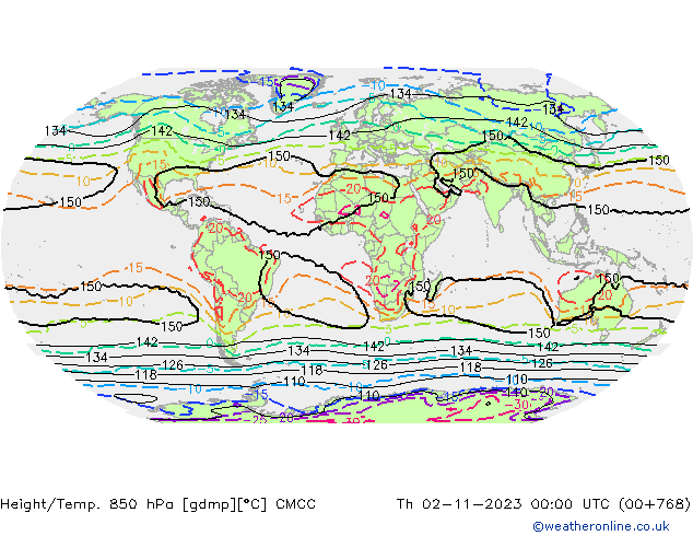 Height/Temp. 850 hPa CMCC gio 02.11.2023 00 UTC