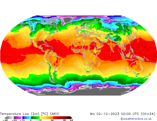 Temperature Low (2m) CMCC 星期一 02.10.2023 00 UTC