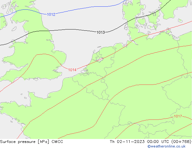 Pressione al suolo CMCC gio 02.11.2023 00 UTC