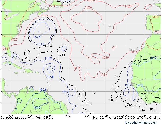Presión superficial CMCC lun 02.10.2023 00 UTC