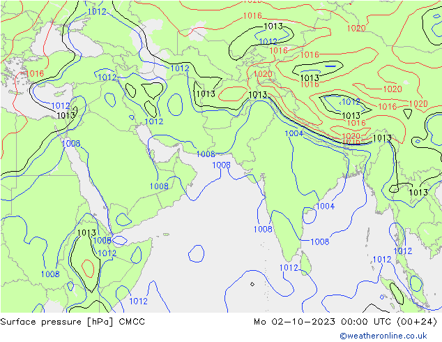 Pressione al suolo CMCC lun 02.10.2023 00 UTC