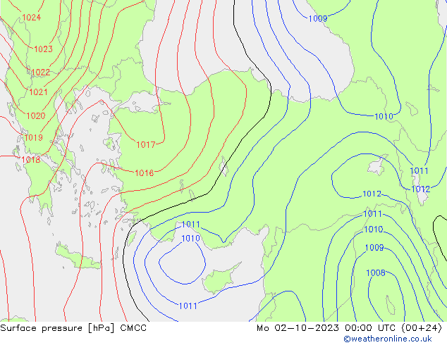 Atmosférický tlak CMCC Po 02.10.2023 00 UTC