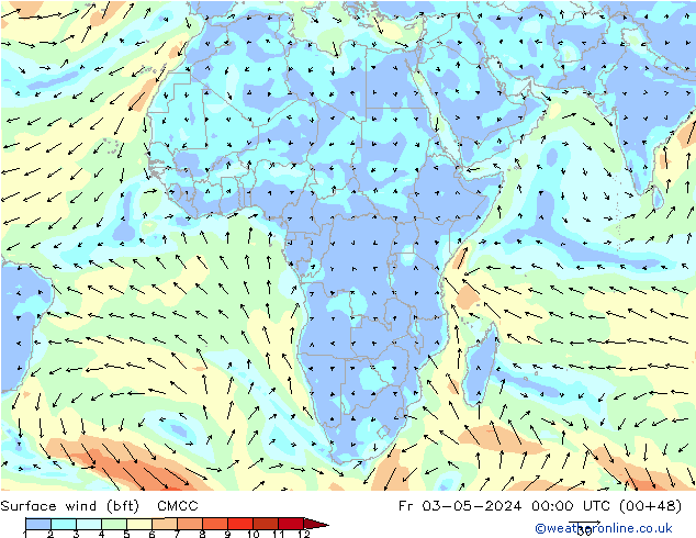 Surface wind (bft) CMCC Fr 03.05.2024 00 UTC