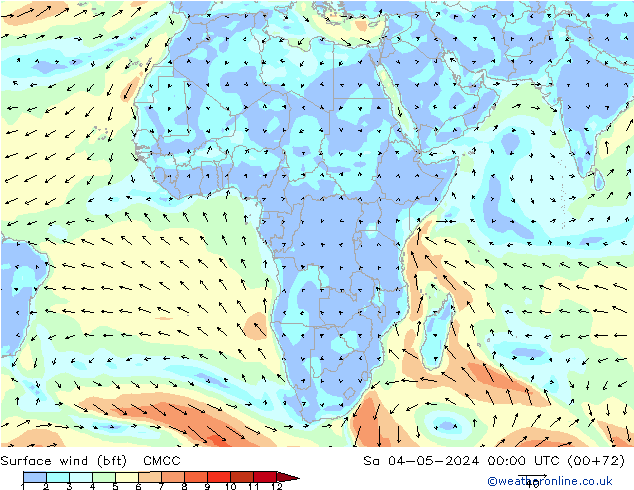 Surface wind (bft) CMCC Sa 04.05.2024 00 UTC