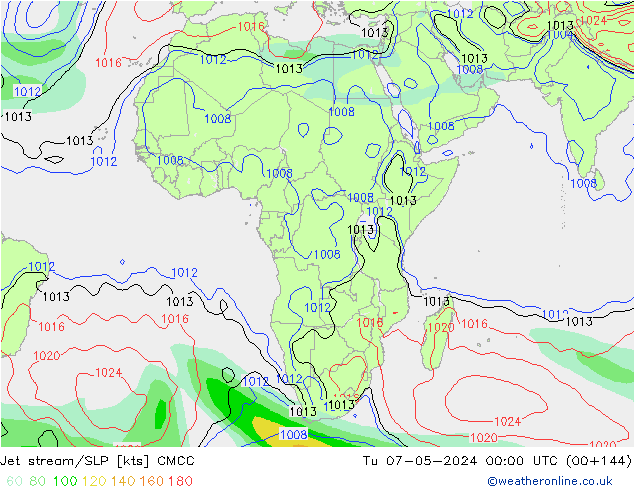 Jet stream/SLP CMCC Út 07.05.2024 00 UTC