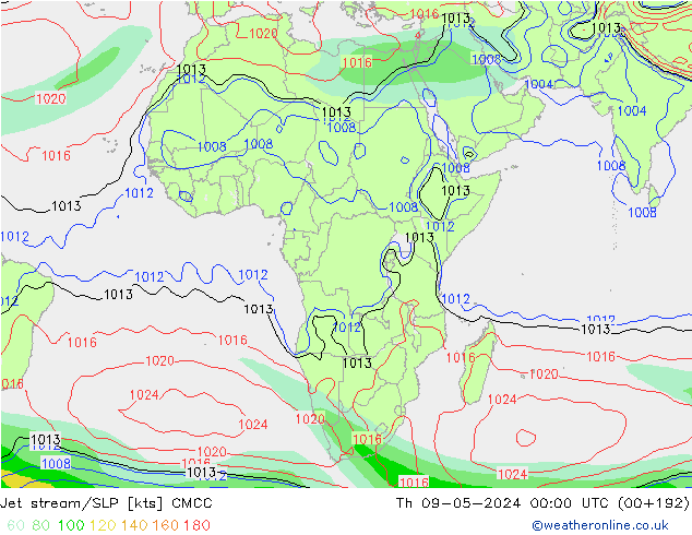 Jet stream/SLP CMCC Th 09.05.2024 00 UTC