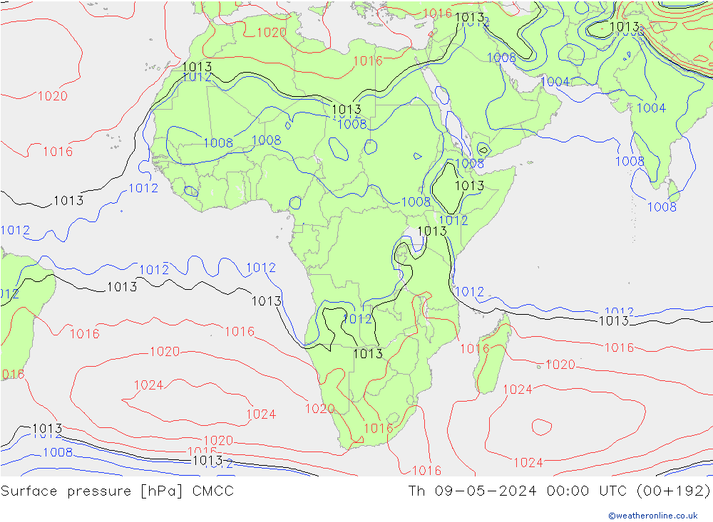 Atmosférický tlak CMCC Čt 09.05.2024 00 UTC