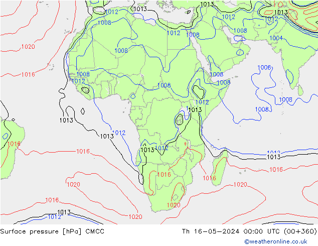 Pressione al suolo CMCC gio 16.05.2024 00 UTC