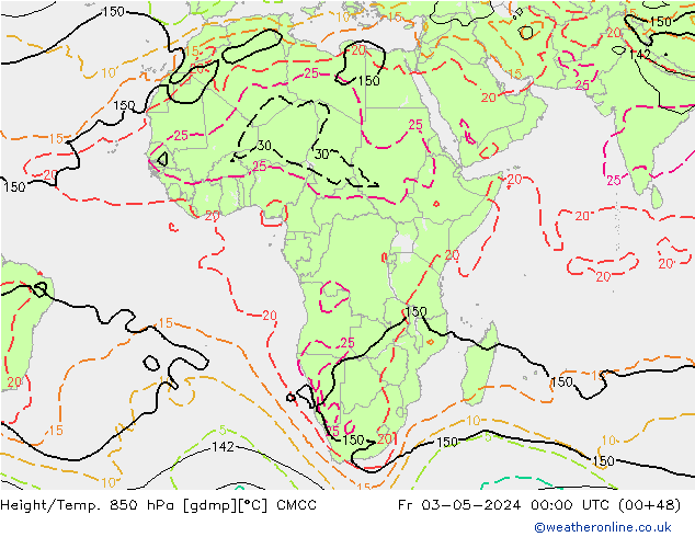 Height/Temp. 850 гПа CMCC пт 03.05.2024 00 UTC