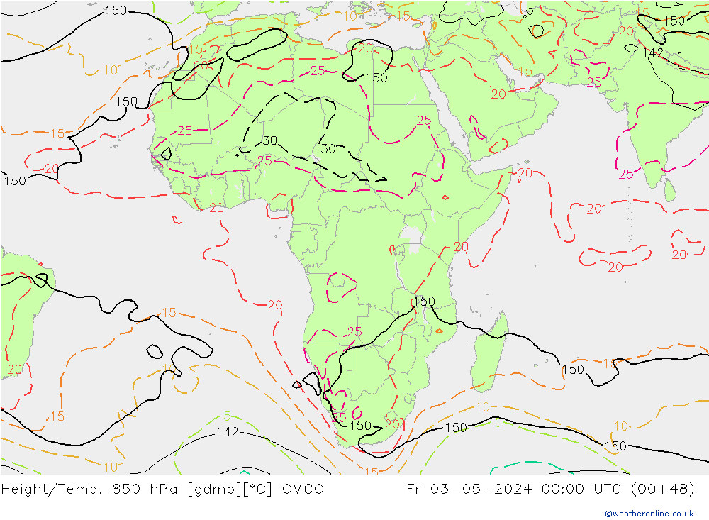 Géop./Temp. 850 hPa CMCC ven 03.05.2024 00 UTC