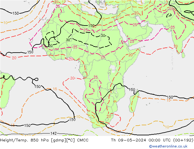 Height/Temp. 850 hPa CMCC Th 09.05.2024 00 UTC