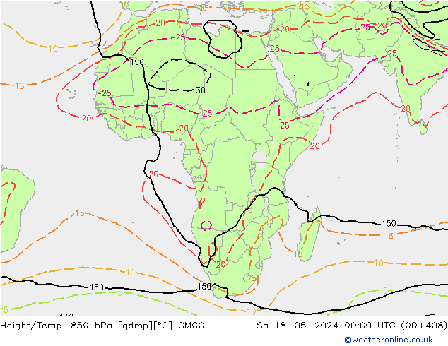 Geop./Temp. 850 hPa CMCC sáb 18.05.2024 00 UTC