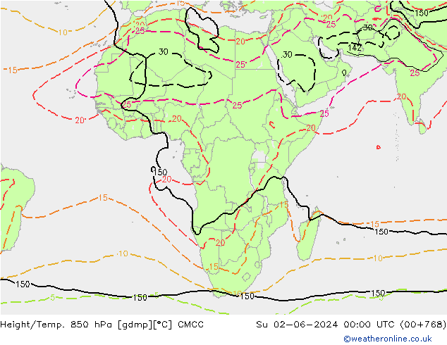 Hoogte/Temp. 850 hPa CMCC zo 02.06.2024 00 UTC