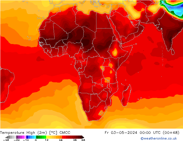 Max.temperatuur (2m) CMCC vr 03.05.2024 00 UTC