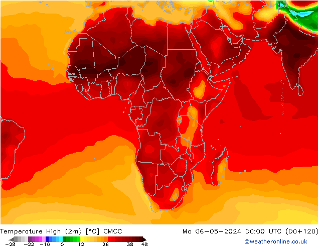 Max. Temperatura (2m) CMCC pon. 06.05.2024 00 UTC