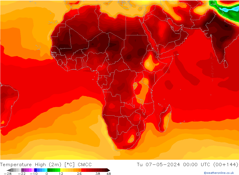 Temperature High (2m) CMCC Tu 07.05.2024 00 UTC