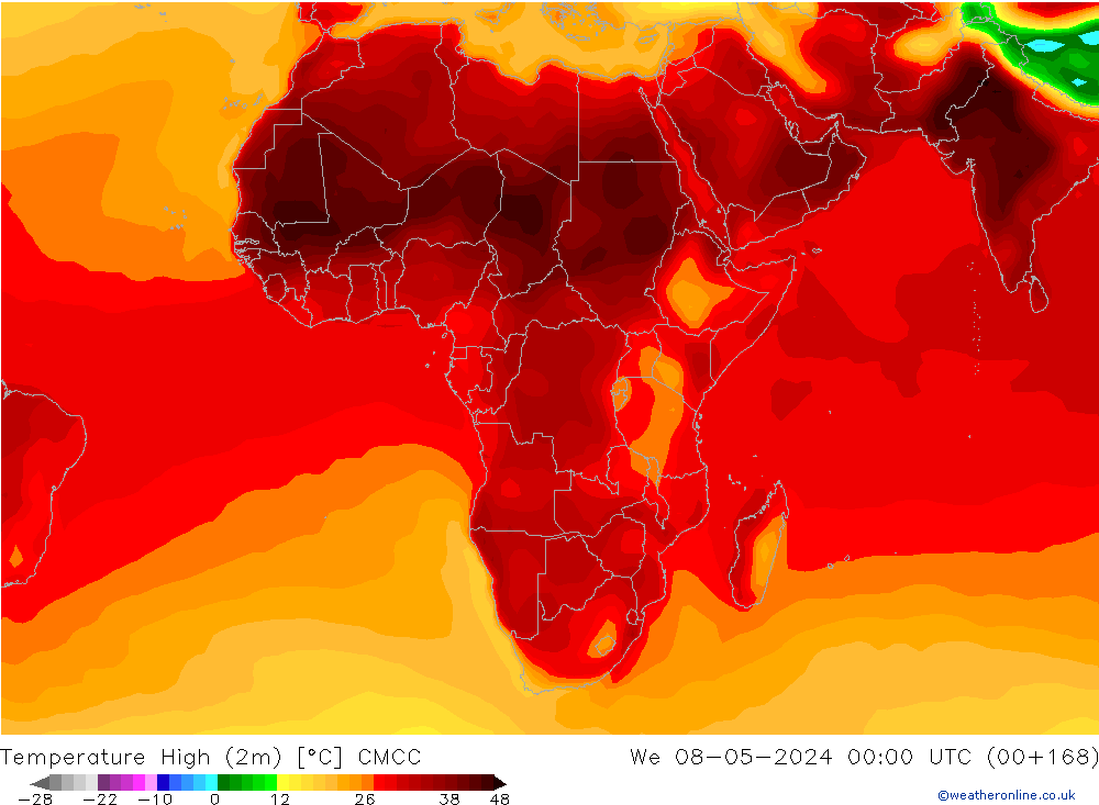 température 2m max CMCC mer 08.05.2024 00 UTC