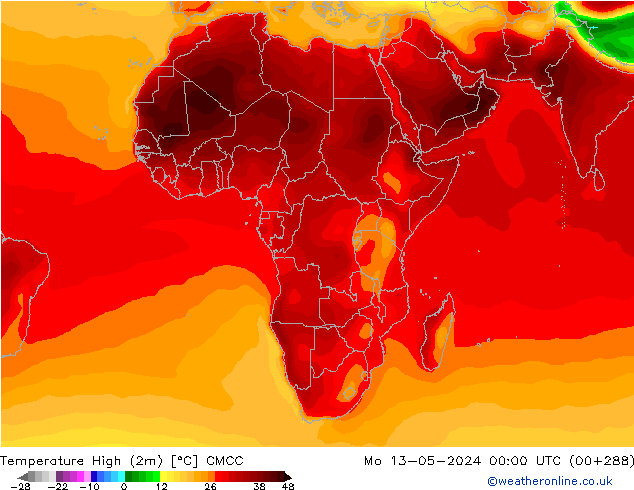 temperatura máx. (2m) CMCC Seg 13.05.2024 00 UTC