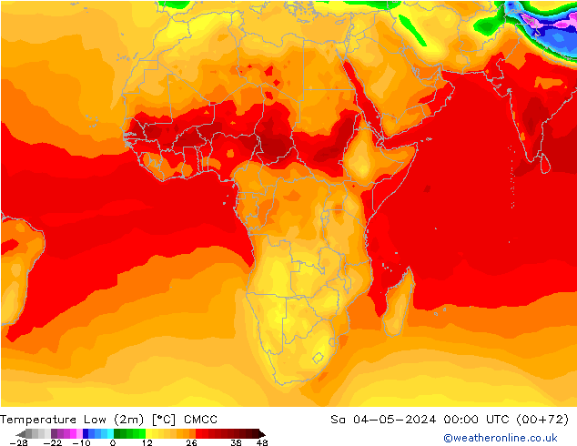 Nejnižší teplota (2m) CMCC So 04.05.2024 00 UTC