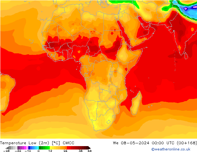 temperatura mín. (2m) CMCC Qua 08.05.2024 00 UTC