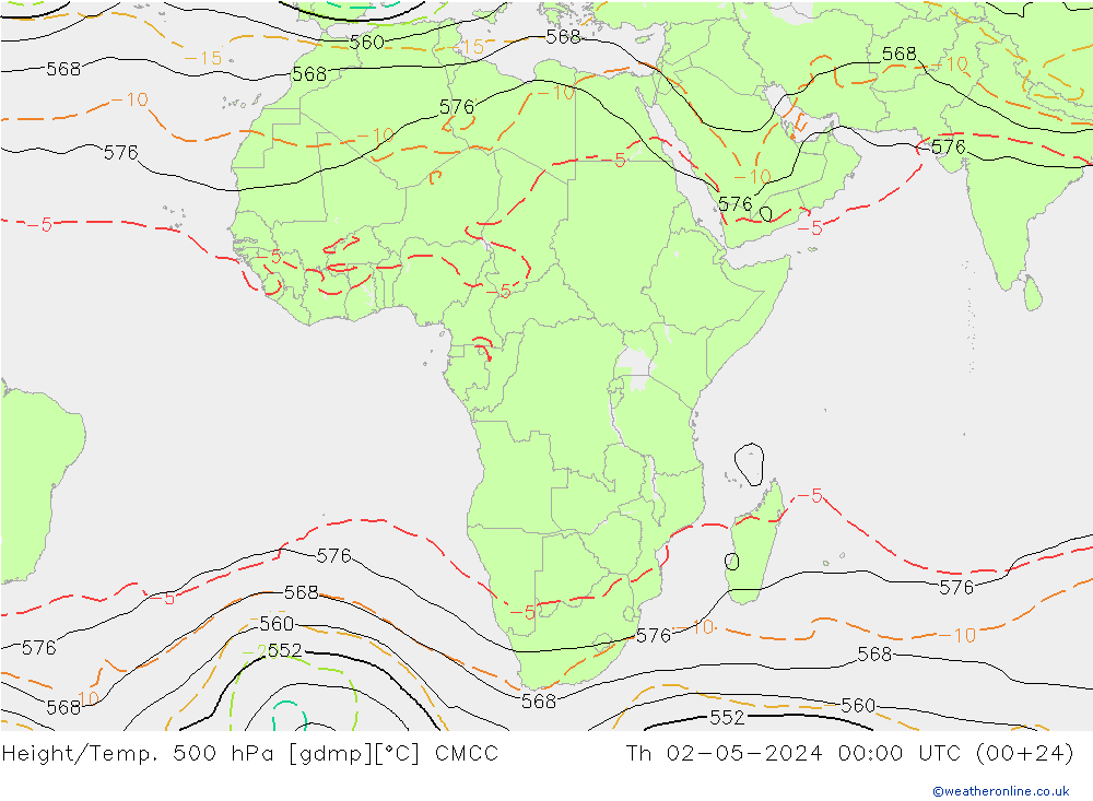 Géop./Temp. 500 hPa CMCC jeu 02.05.2024 00 UTC