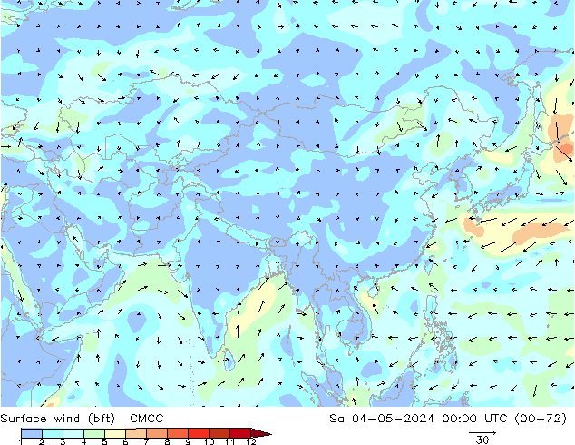 Surface wind (bft) CMCC So 04.05.2024 00 UTC