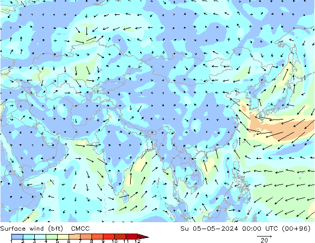 Surface wind (bft) CMCC Su 05.05.2024 00 UTC