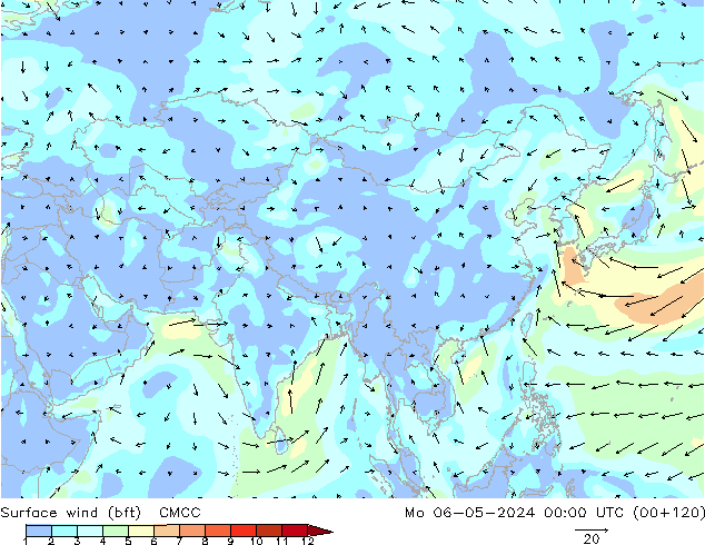 Surface wind (bft) CMCC Mo 06.05.2024 00 UTC