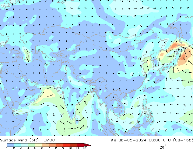 Surface wind (bft) CMCC We 08.05.2024 00 UTC