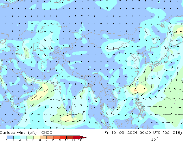 Surface wind (bft) CMCC Fr 10.05.2024 00 UTC