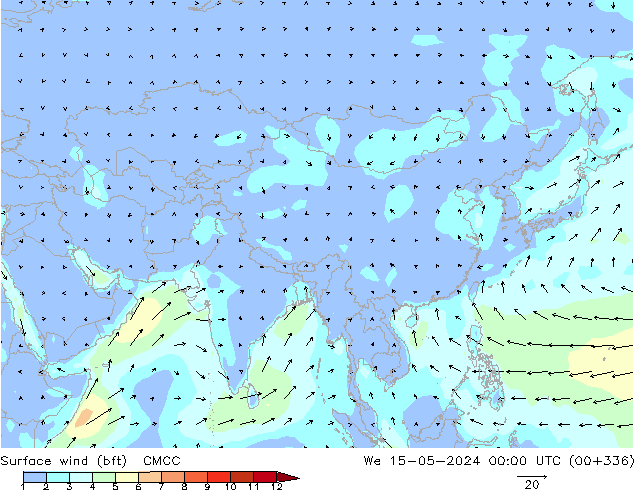 Vento 10 m (bft) CMCC Qua 15.05.2024 00 UTC