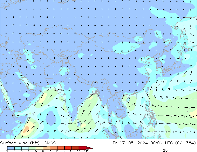 wiatr 10 m (bft) CMCC pt. 17.05.2024 00 UTC