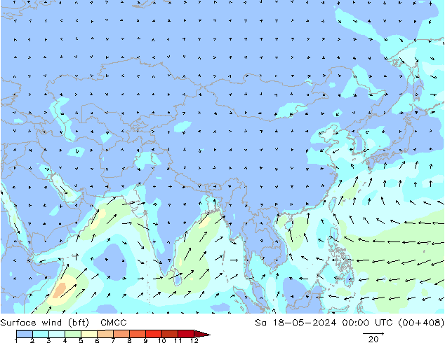 Surface wind (bft) CMCC So 18.05.2024 00 UTC