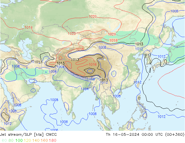 Jet stream/SLP CMCC Th 16.05.2024 00 UTC