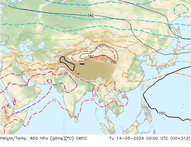 Yükseklik/Sıc. 850 hPa CMCC Sa 14.05.2024 00 UTC