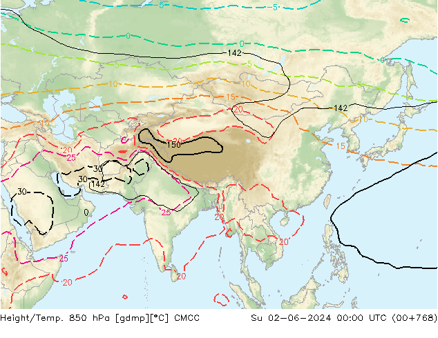 Yükseklik/Sıc. 850 hPa CMCC Paz 02.06.2024 00 UTC