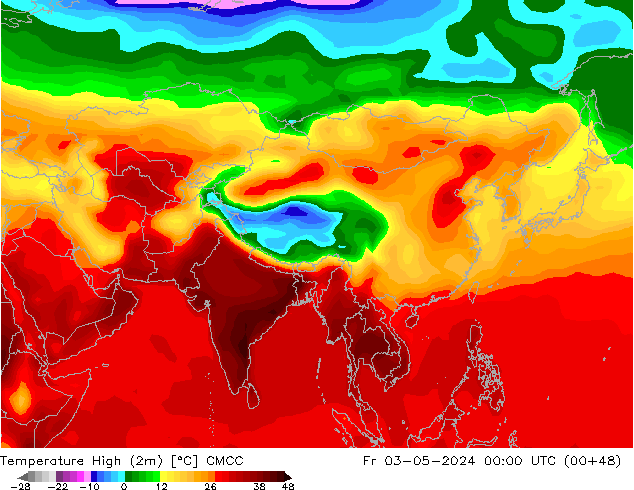 temperatura máx. (2m) CMCC Sex 03.05.2024 00 UTC