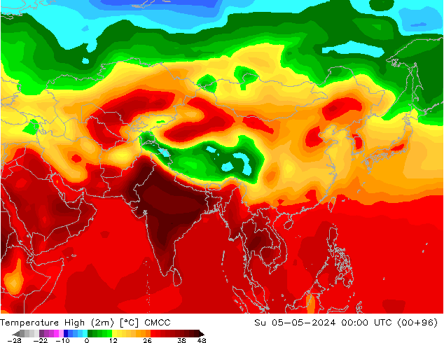 Max.temperatuur (2m) CMCC zo 05.05.2024 00 UTC