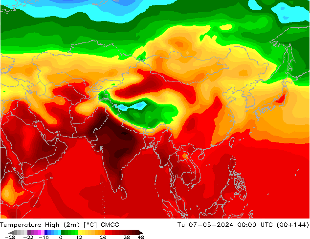 Temperature High (2m) CMCC Tu 07.05.2024 00 UTC