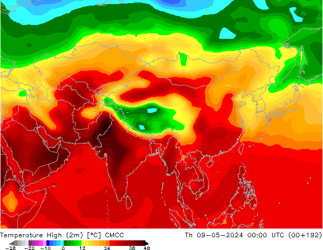 Temp. massima (2m) CMCC gio 09.05.2024 00 UTC