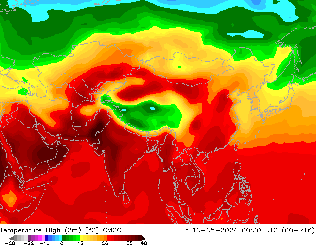 temperatura máx. (2m) CMCC Sex 10.05.2024 00 UTC